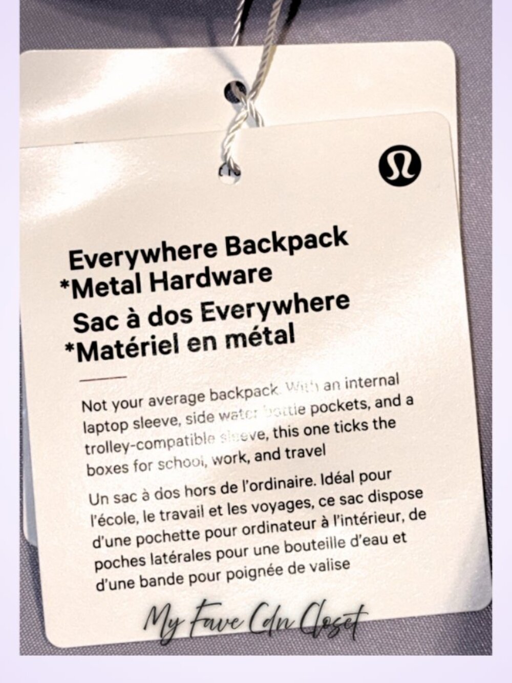 NWT Lululemon Everywhere Backpack w/ Metal hardware 22L Lavender Frost/Gold - Picture 11 of 14